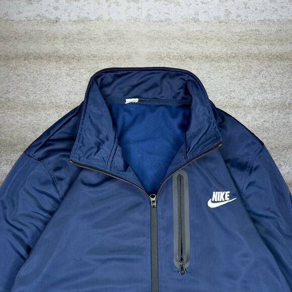 Vintage 90s Nike Track Jacket Men L Navy Blue White Swoosh Polyester Embroidered - Picture 4 of 4